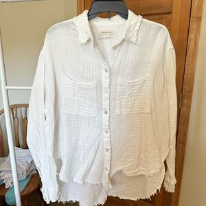 White Frayed Button-Up Shirt